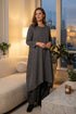 Square Neck Bubble Grey Silver Silk Dress 1