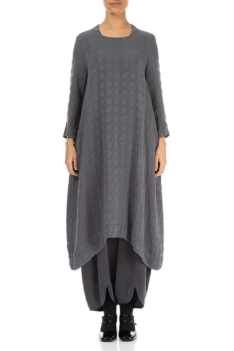 Square Neck Bubble Grey Silver Silk Dress 2