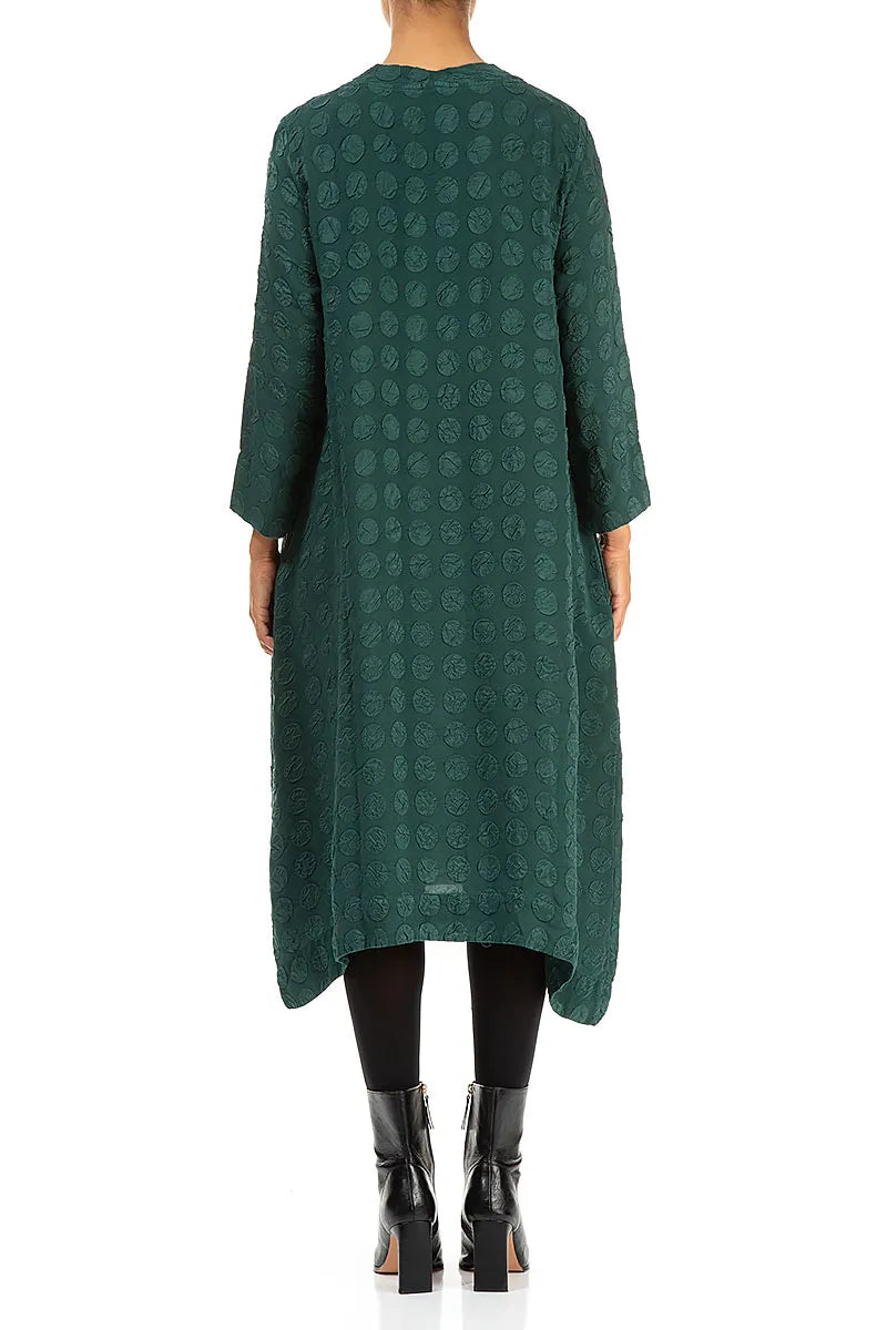 Square Neck Peacock Bubble Silk Dress 2