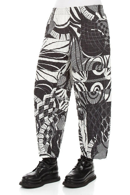 Straight Orbit Checkered Linen Cotton Trousers