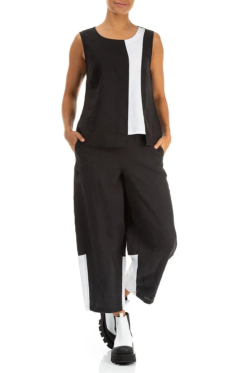 Straight Two-Tone Linen Trousers 5