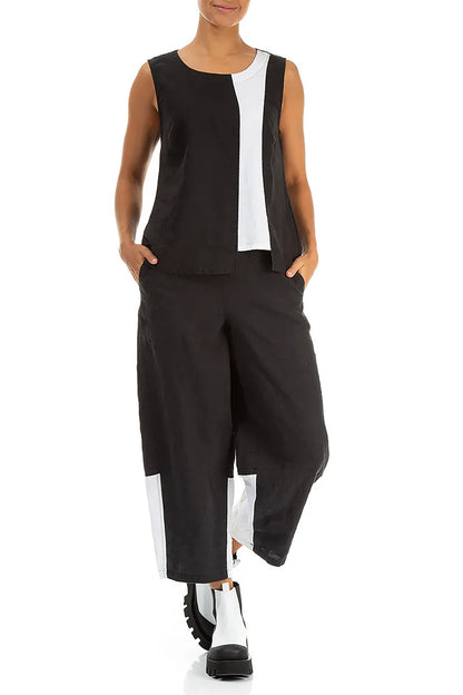 Straight Two-Tone Linen Trousers 5