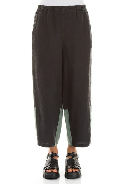 Straight Two-Tone Sage Linen Trousers 1