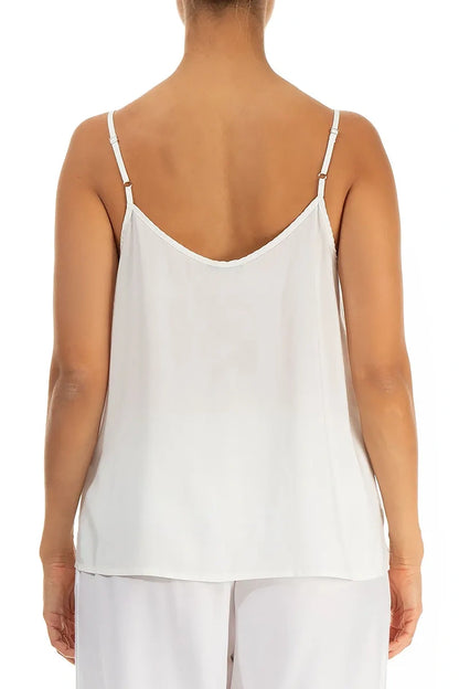 Strappy White Silk Bamboo Camisole Top 2