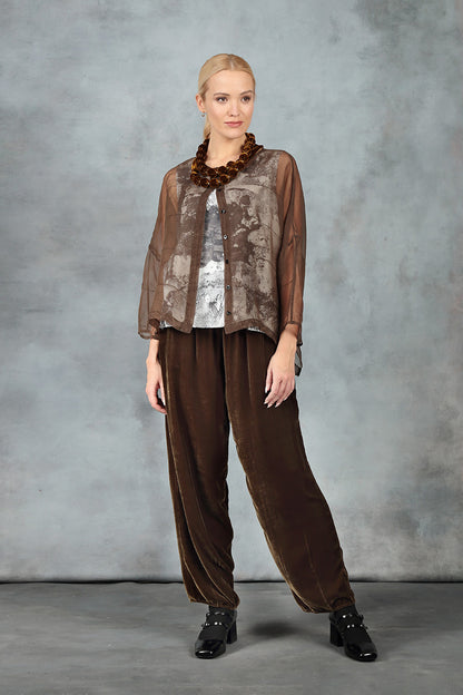 Cropped Taper Golden Sage Silk Velvet Trousers 7