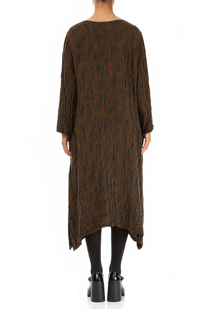 Truffle Brown Circle Silk Linen Shift Dress