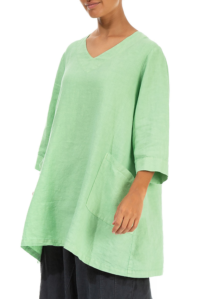 Twin Pockets Green Sorbet Linen Tunic 3