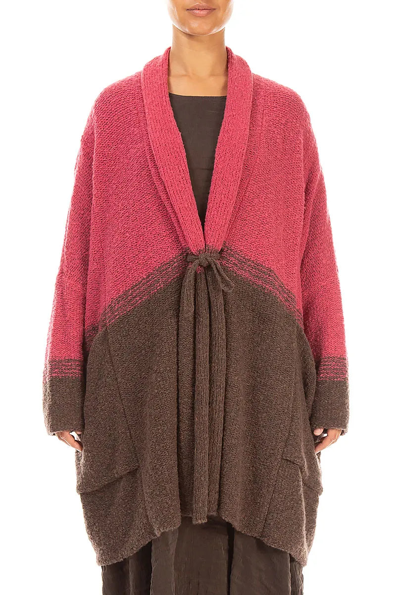 Zweifarbige Strickjacke aus Wolle in Pink