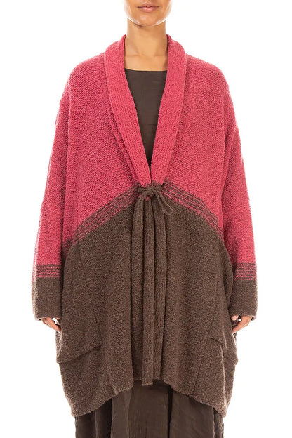 Zweifarbige Strickjacke aus Wolle in Pink