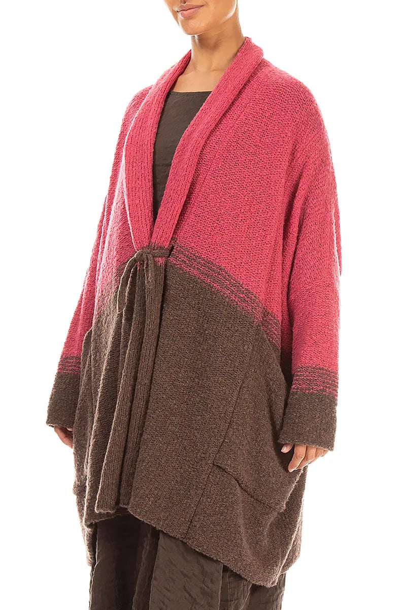 Zweifarbige Strickjacke aus Wolle in Pink
