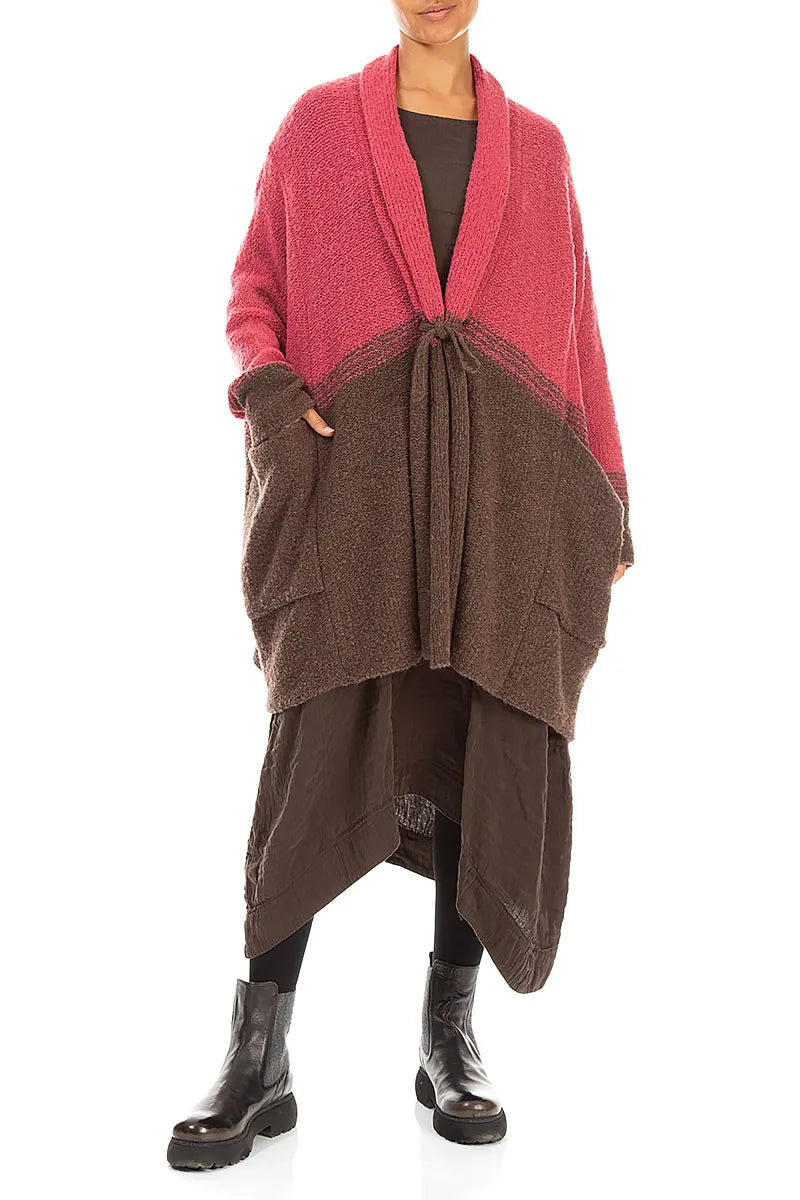 Zweifarbige Strickjacke aus Wolle in Pink