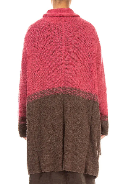 Zweifarbige Strickjacke aus Wolle in Pink
