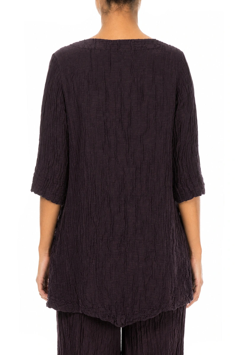 Two Pockets Crinkled Deep Plum Silk Linen Tunic 2