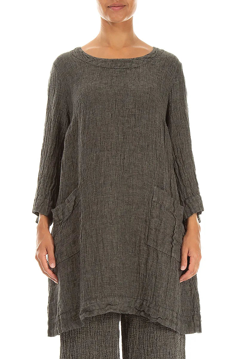 Two Pockets Olive Grey Mélange Linen Tunic