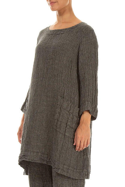 Two Pockets Olive Grey Mélange Linen Tunic