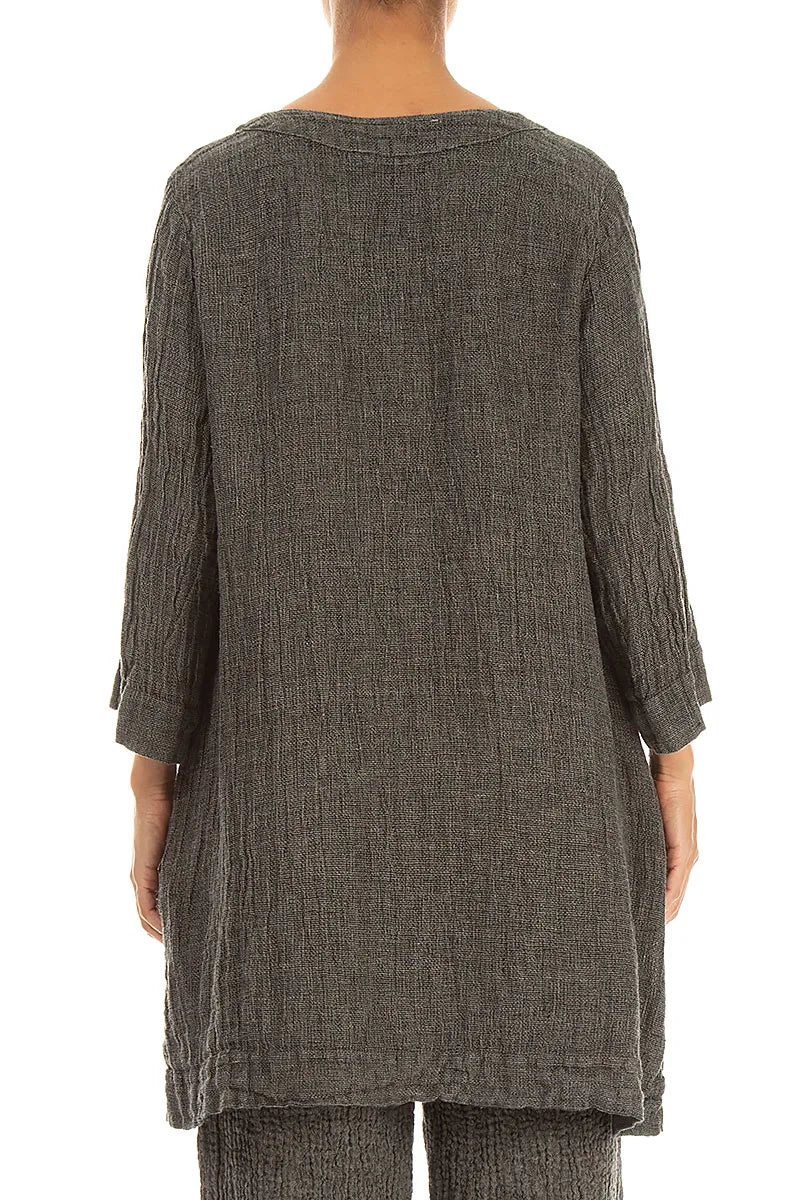Two Pockets Olive Grey Mélange Linen Tunic