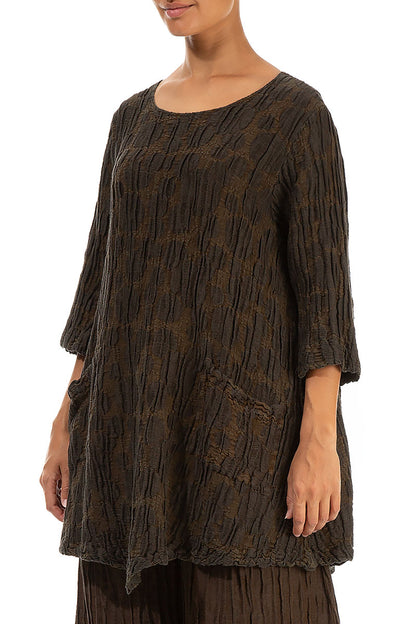 Two Pockets Truffle Brown Circle Silk Linen Tunic