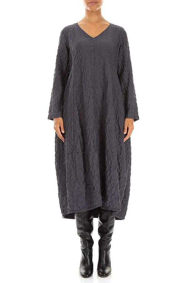 V-Neck Charcoal Pleated Silk Bamboo Dress 1