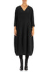 V-Neck Crinkled Black Silk Linen Dress 1