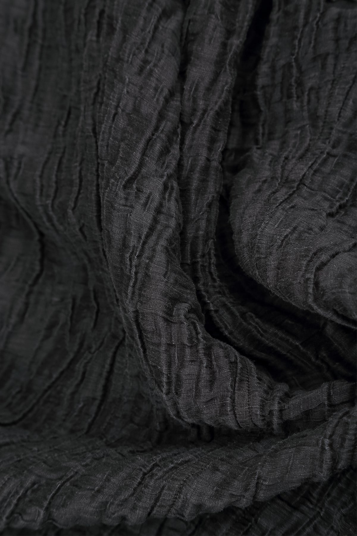 V-Neck Crinkled Charcoal Silk Linen Dress