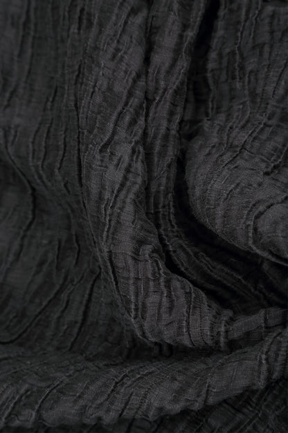 V-Neck Crinkled Charcoal Silk Linen Dress