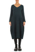 V-Neck Deep Turquoise Textured Linen Dress 1
