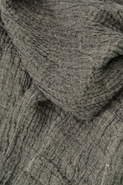V-Neck Olive Grey Textured Linen Dress