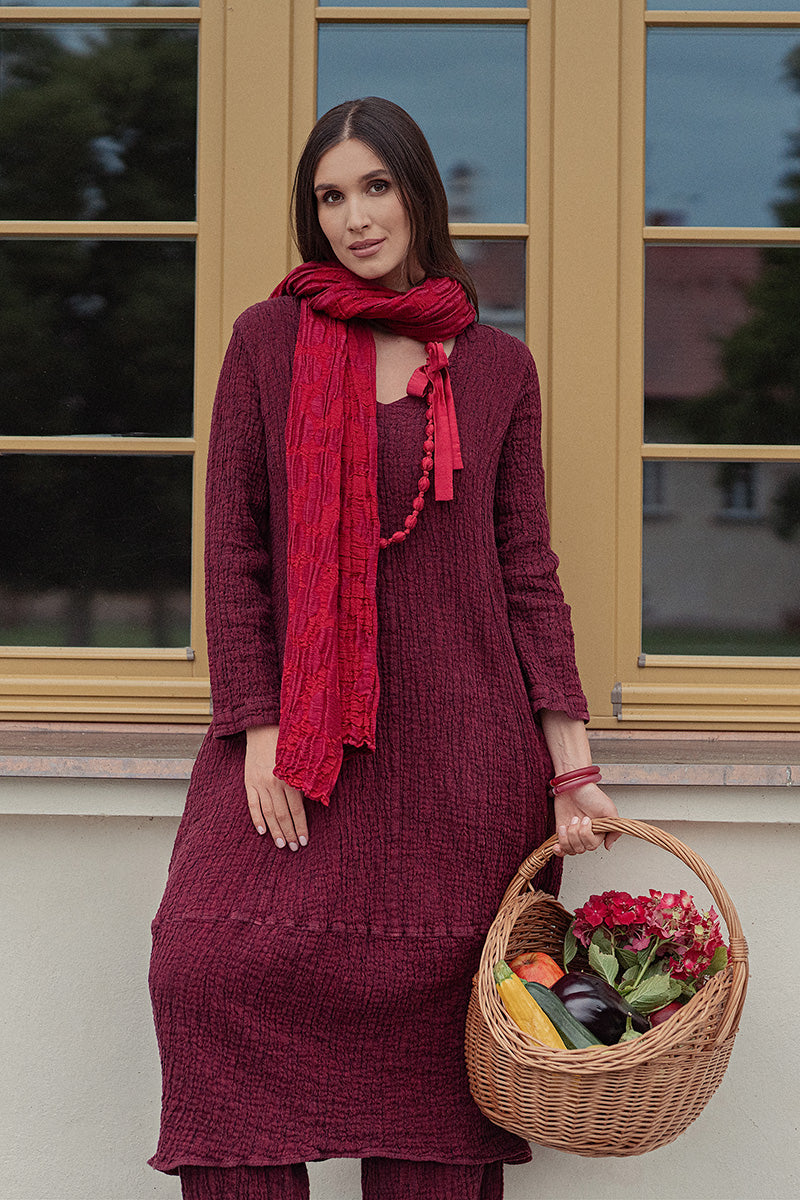 V-Neck Ruby Textured Linen Dress 8