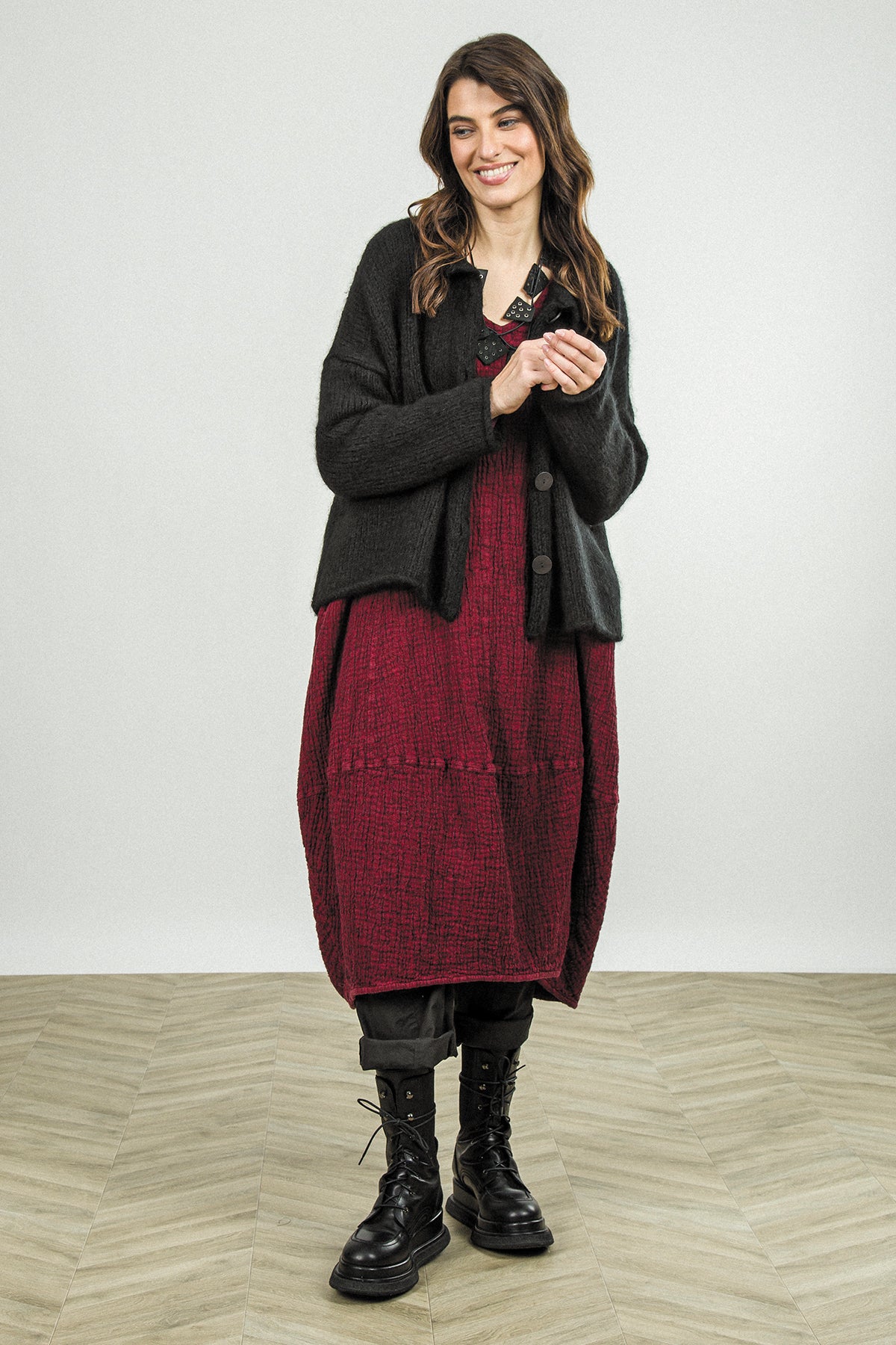 V-Neck Ruby Textured Linen Dress 7