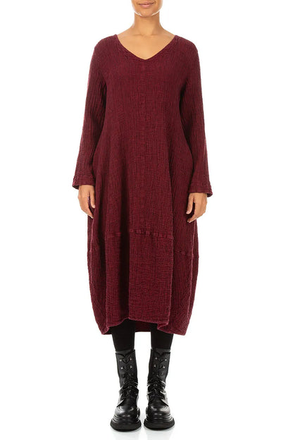 V-Neck Ruby Textured Linen Dress 2