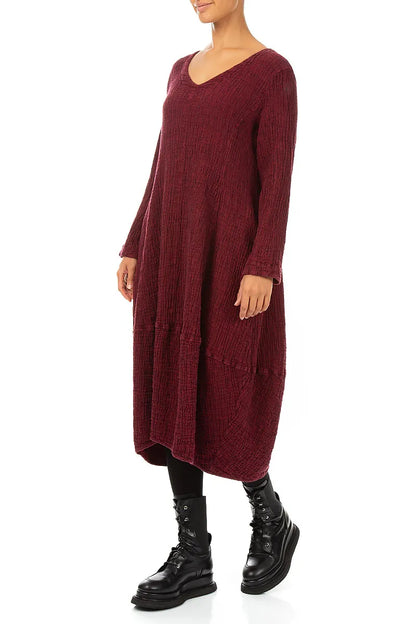 V-Neck Ruby Textured Linen Dress 4