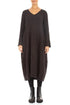 V-Neck Truffle Brown Textured Linen Dress 1