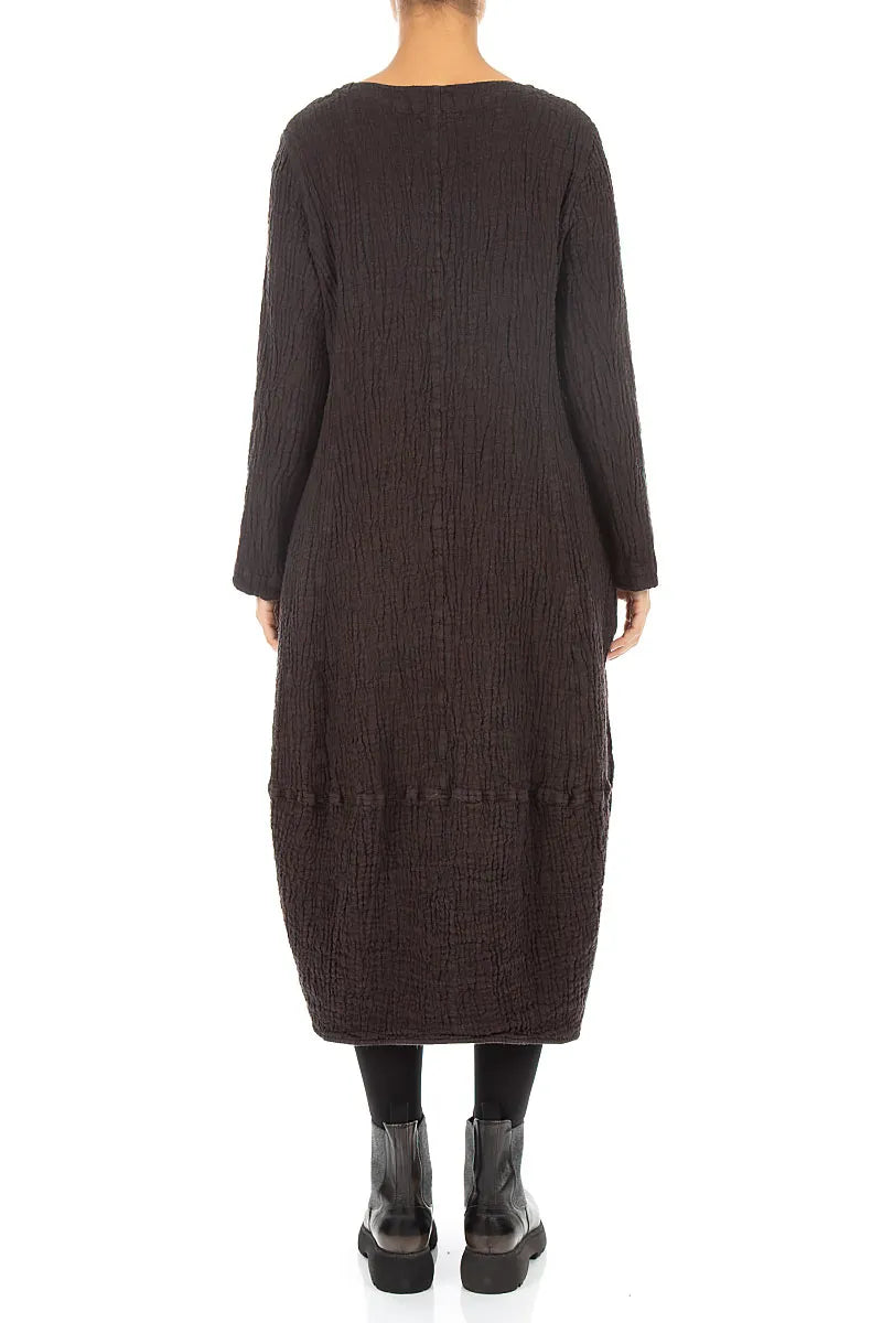 V-Neck Truffle Brown Textured Linen Dress 2