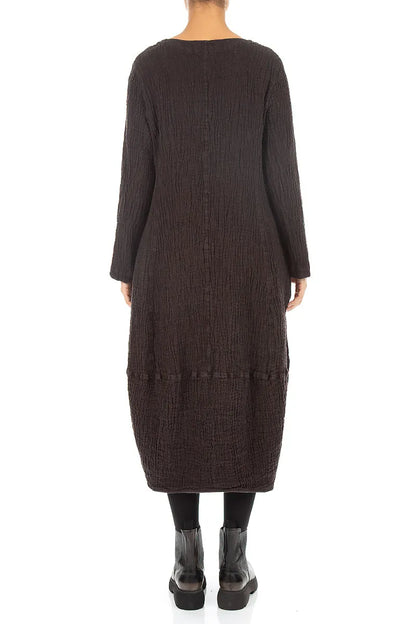 V-Neck Truffle Brown Textured Linen Dress 2