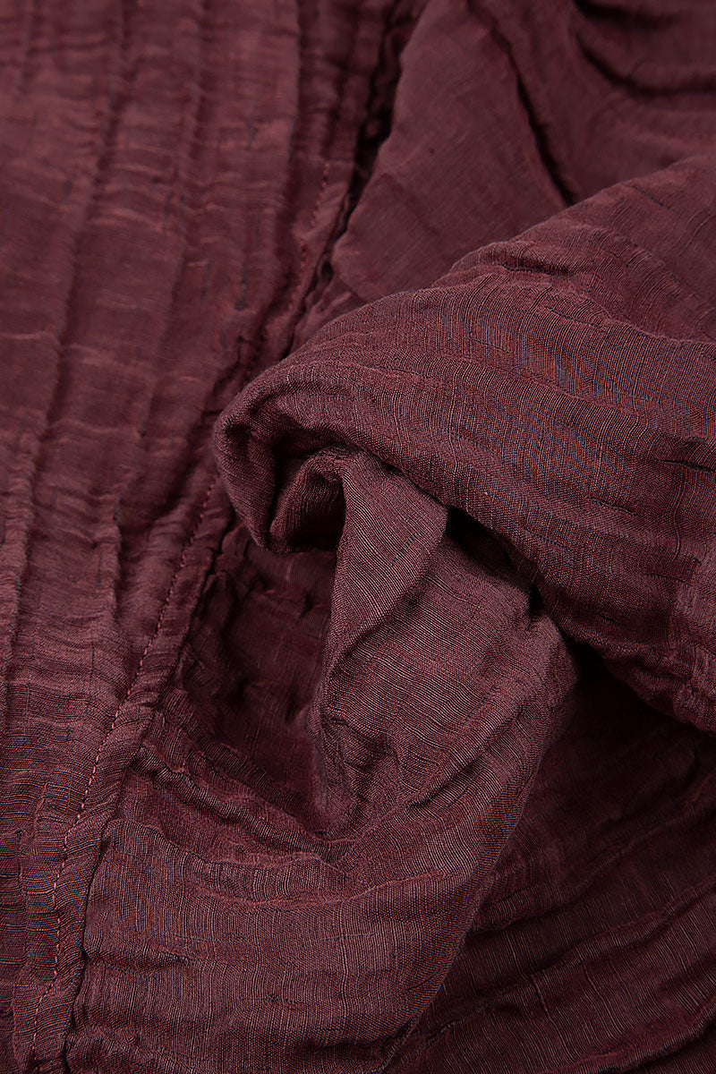 V-neck Crinkled Maroon Silk Linen Dress 5