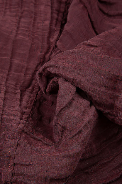 V-neck Crinkled Maroon Silk Linen Dress 5