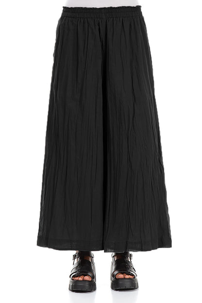 Wide Cropped Black Crumpled Cotton Trousers 1