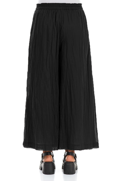 Wide Cropped Black Crumpled Cotton Trousers 2