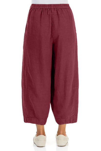 Wide Cropped Antique Ruby Linen Trousers 2