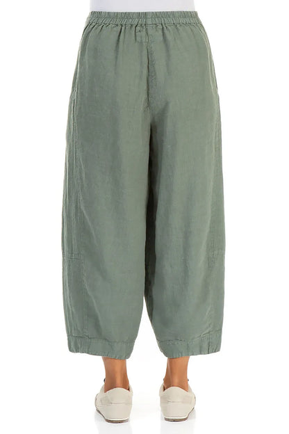 Wide Cropped Sage Linen Trousers 2