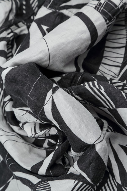 Wide Cropped Textured Pearl Grey Orbit Silk Linen Trousers