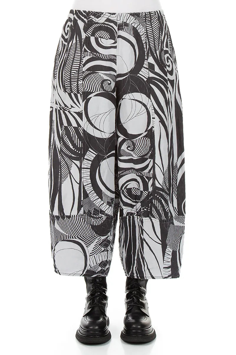 Wide Cropped Textured Pearl Grey Orbit Silk Linen Trousers