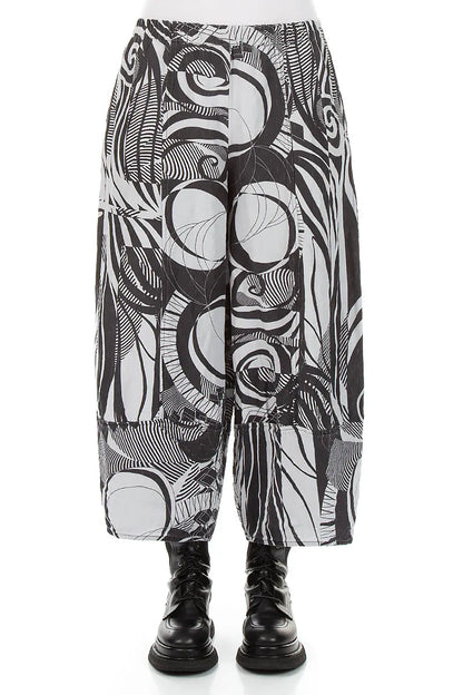Wide Cropped Textured Pearl Grey Orbit Silk Linen Trousers