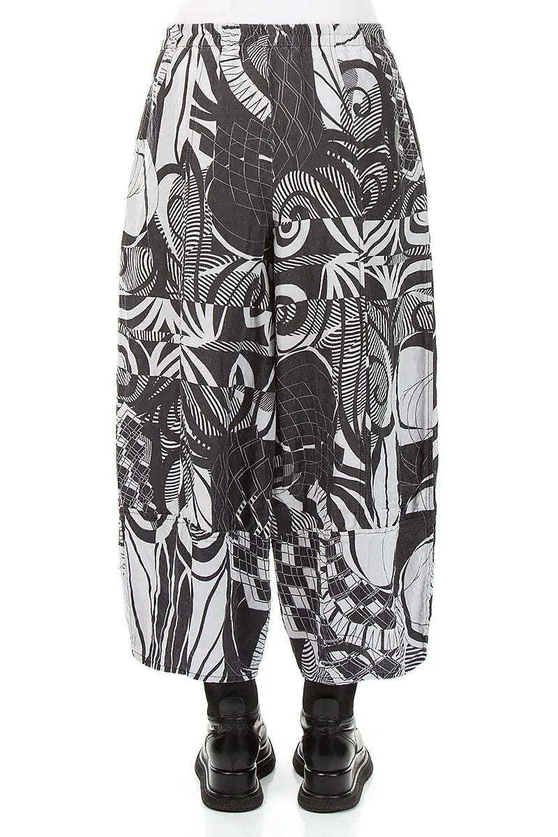 Wide Cropped Textured Pearl Grey Orbit Silk Linen Trousers