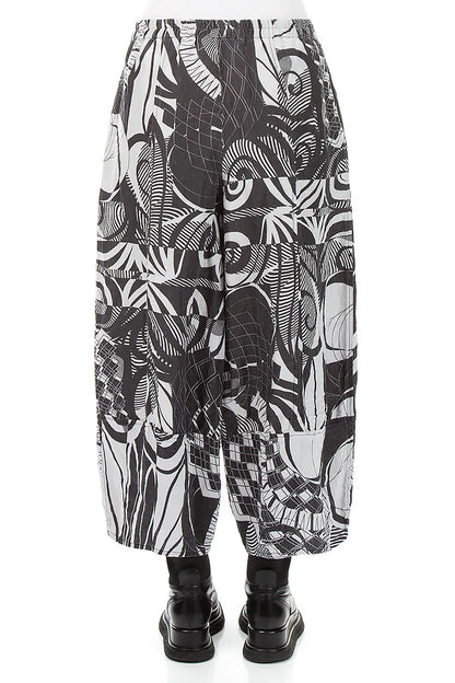 Wide Cropped Textured Pearl Grey Orbit Silk Linen Trousers