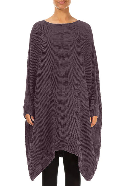 Wide Deep Plum Plissé Silk Kaftan Dress