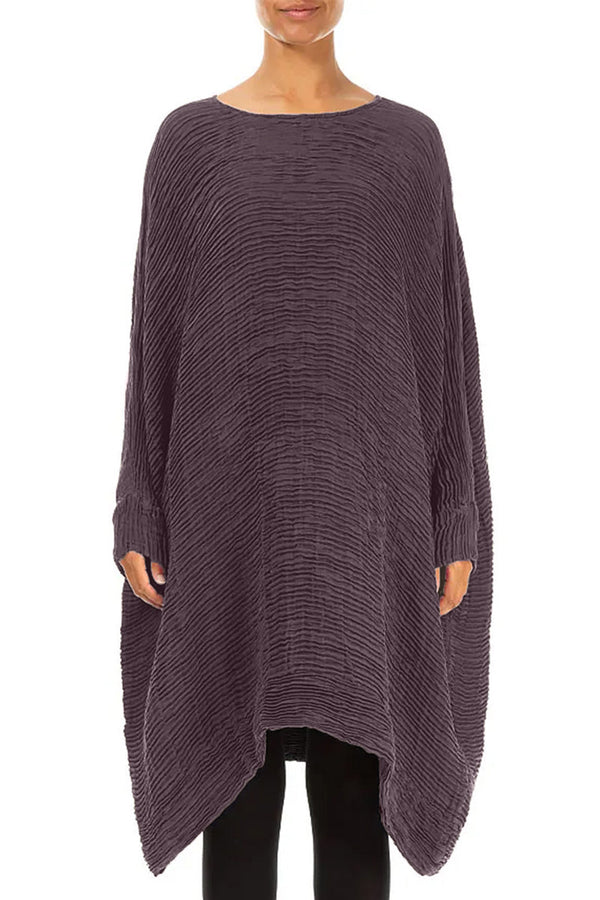 Wide Deep Plum Plissé Silk Kaftan Dress