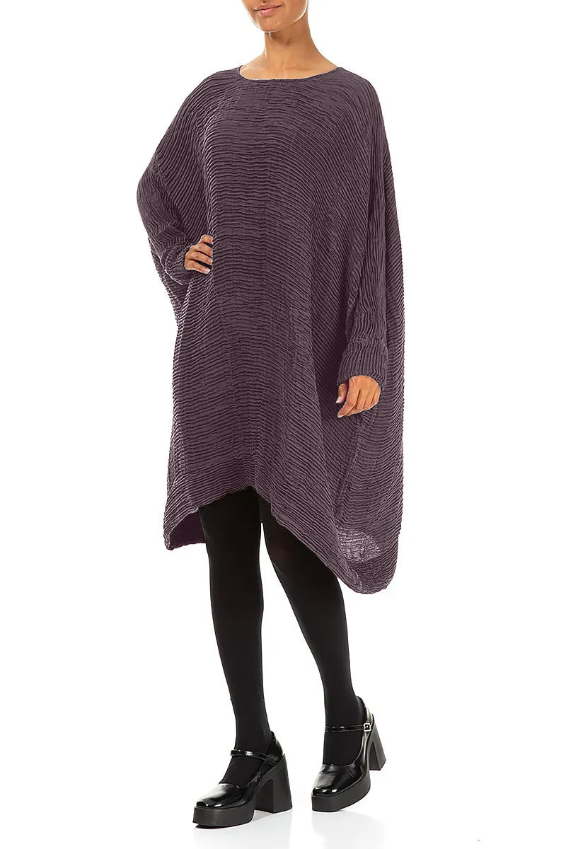 Wide Deep Plum Plissé Silk Kaftan Dress