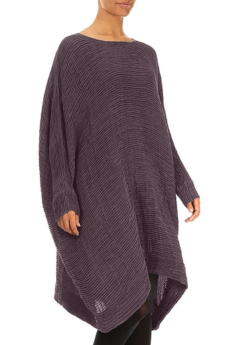 Wide Deep Plum Plissé Silk Kaftan Dress