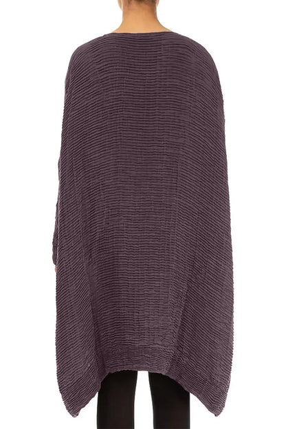 Wide Deep Plum Plissé Silk Kaftan Dress